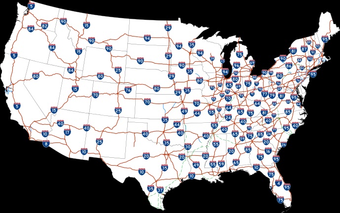 U.S. Interstate highway map showing all IFTA member states